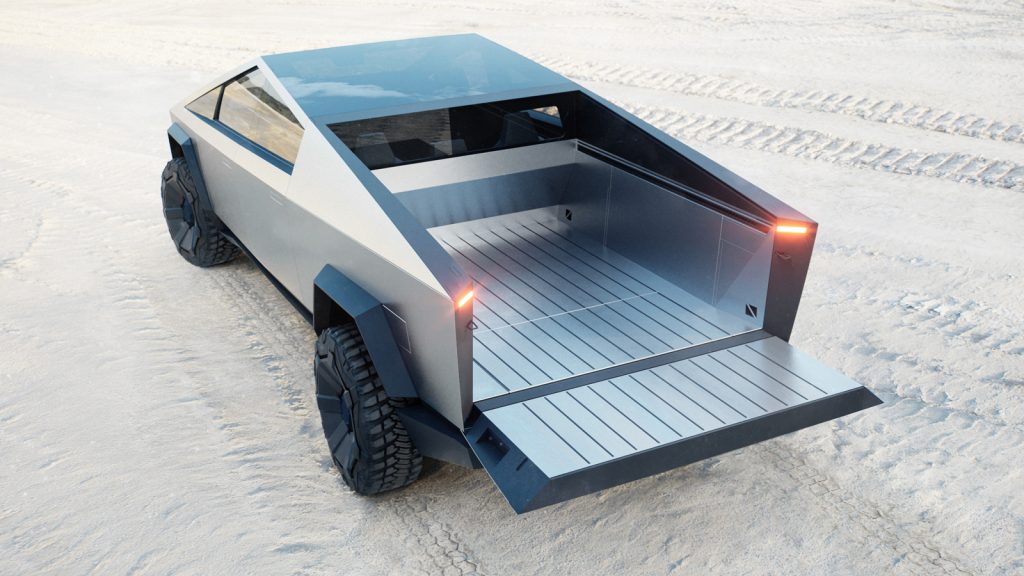 Pick-up-Truck im Brutalo-Design 
Der Tesla Cybertruck sieht aus wie eine Kampfmaschine. Lackiert in Tarnfarben könnte das Elektromobil auch für die US-Armee von Interesse sein. Ob es in Europa die Anforderungen für den Fußgängerschutz erfüllt, ist noch offen. Foto: Tesla 