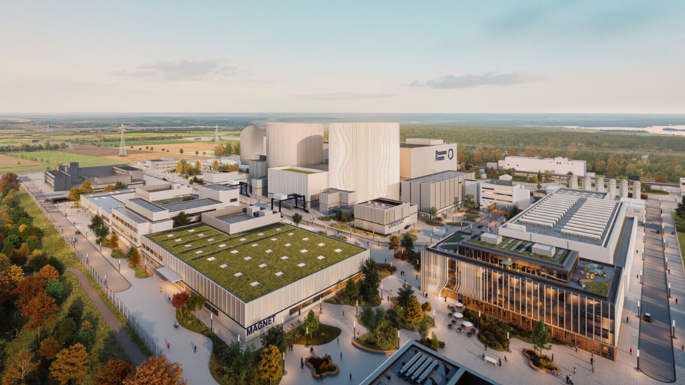 Kernfusion statt Kernenergie
Künstlerische Darstellung des zukünftigen Standorts von Proxima Fusions Stellaris, dem ersten kommerziellen Stellarator-Fusionskraftwerk, am früheren Standort des Kernkraftwerks Gundremmingen. Bild: Proxima Fusion