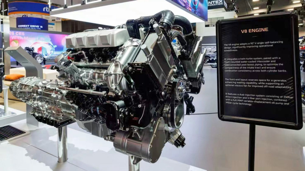 Achtzylinder für einen Plug-in-Hybrid
Über eine Spitzenleistung von 500 PS verfügt der V8-Motor, den Great Wall Motor unter Leitung eines früheren Mercedes-Ingenieurs in China entwickelt hat. Er soll bald in einem Geländewagen der Marke Tank in Australien zum Einsatz kommen. Foto: GWM