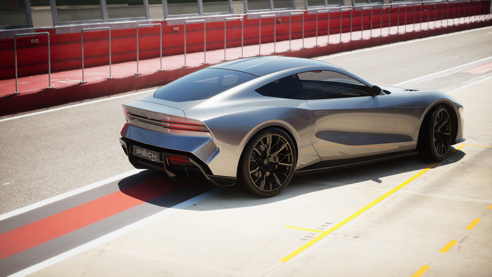Aston-Martin lässt grüßen
Der Prototyp des vollelektrischen Piëch GT wurde für den Neustart nicht nur optisch, sondern auch technisch überarbeitet. Mit einer Länge von 4,78 Meter und einer Höhe von 1,35 kommt der 2+2-Sitzer dem DB12 von Aston-Martin recht nahe. 